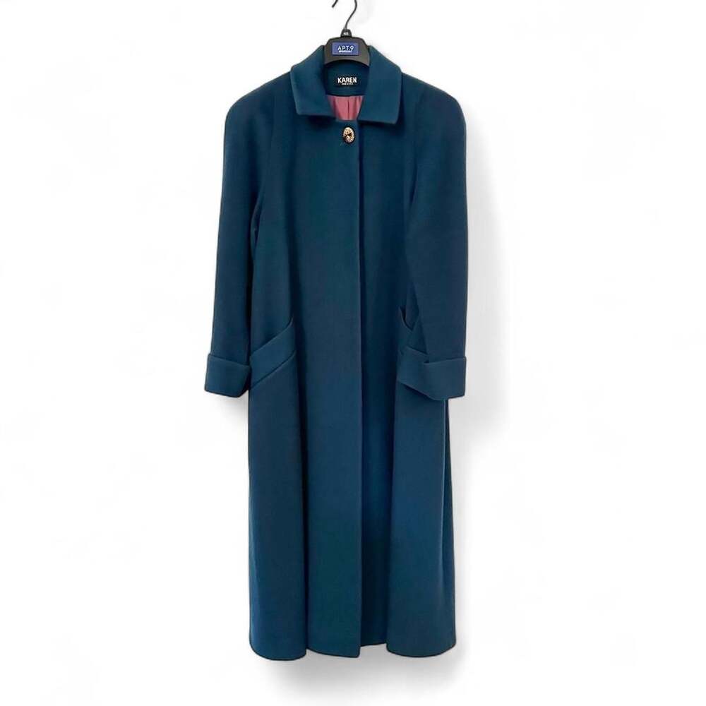 Karen Vintage 100% Pure Wool Long Coat Deep Teal Blue